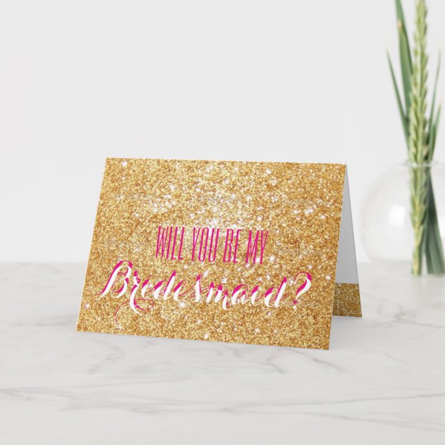 Convite Pink Sparkle Will you be my Bridesmaid Card (Frente)