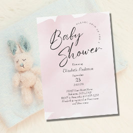 Convite Pink Splash Wash Watercolor Baby Girl Baby Shower