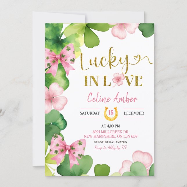 Convite Pink St Patrick Lucky In Love Bridal Shower (Frente)