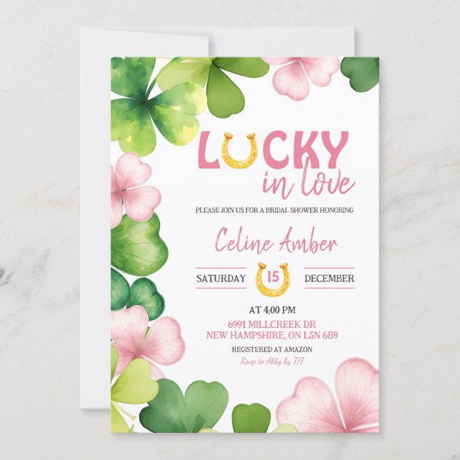 Convite Pink St Patrick Lucky In Love Bridal Shower (Frente)