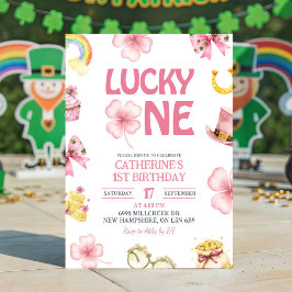 Convite Pink St Patrick Lucky One Kids First Birthday