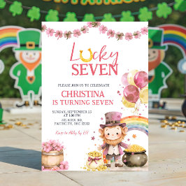 Convite Pink St Patrick Lucky Seven Birthday Invitation