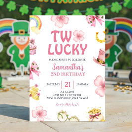 Convite Pink St Patrick Two Lucky Birthday Invitation