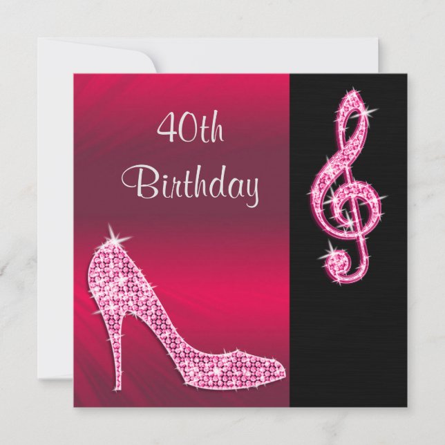 Convite Pink Stiletto & Treble Cleft 40º Aniversário (Frente)