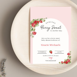 Convite Pink Strawberry Baby Shower Invitation