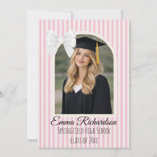 Convite Pink Stripe Bow Graduation