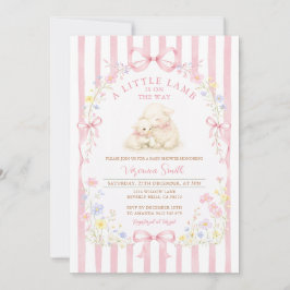 Convite Pink Stripe Little Lamb Baby Shower Floral
