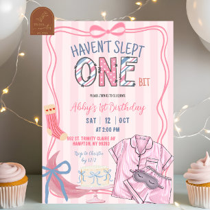 Convite Pink Stripe Não dormiu um pouco 1º aniversário