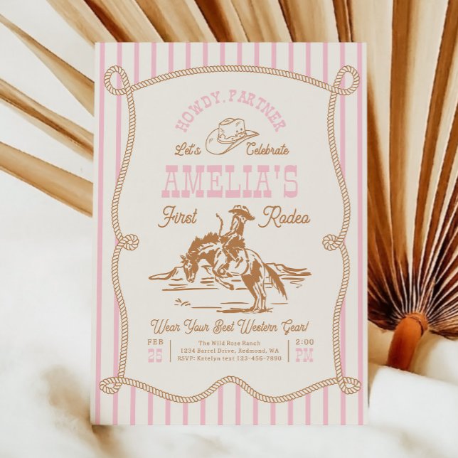 Convite Pink Stripe Rope Rodeo Invitation (Criador carregado)