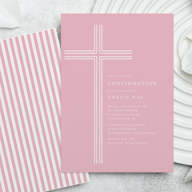 Convite Pink Striped Confirmation Invitation (Criador carregado)