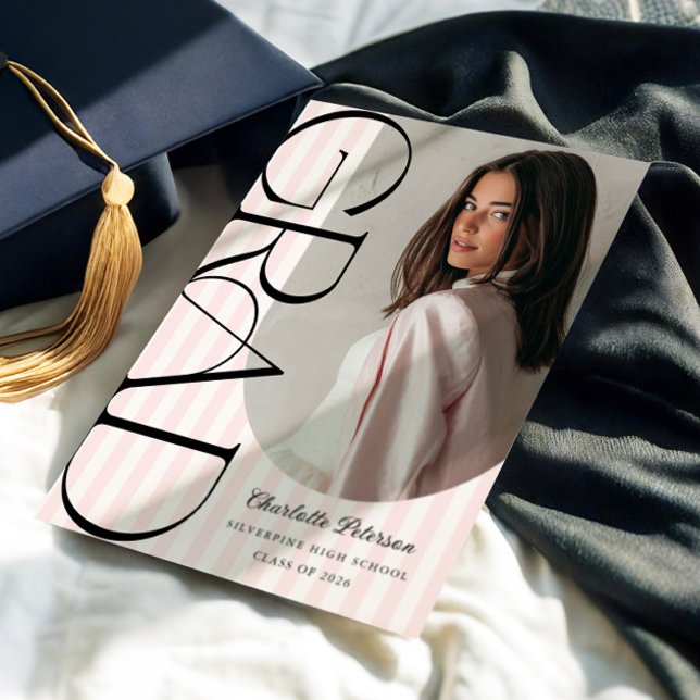 Convite Pink Stripes Aesthetic Graduation Invitation (Criador carregado)