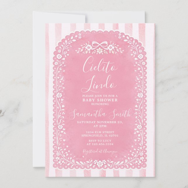 Convite Pink Stripes Baby Shower Cielito Lindo Talavera (Frente)