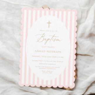 Convite Pink Stripes Girl Baptism Invitation