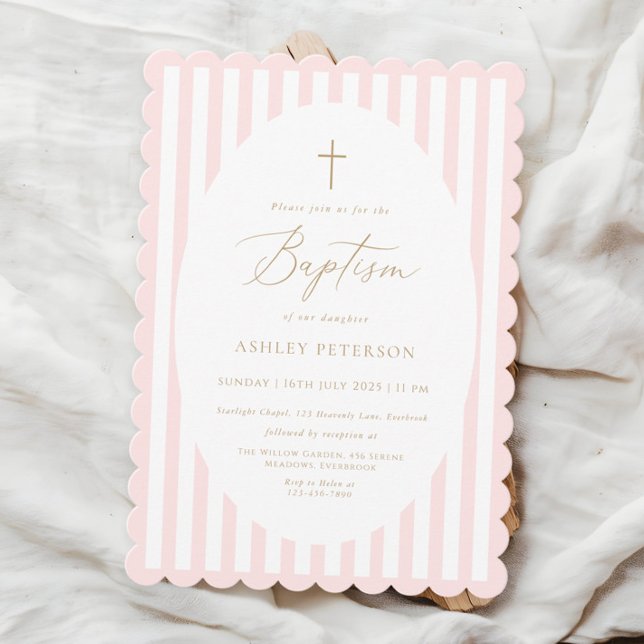 Convite Pink Stripes Girl Baptism Invitation (Criador carregado)