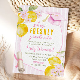 Convite Pink Stripes Lemons and Flowers Graduation