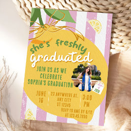 Convite Pink Stripes Lemons Photo Graduation Invitat