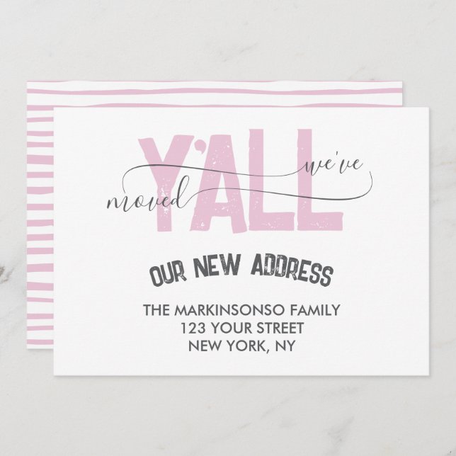 Convite Pink Stripes We Moved Y'all Moving Announcement (Frente/Verso)