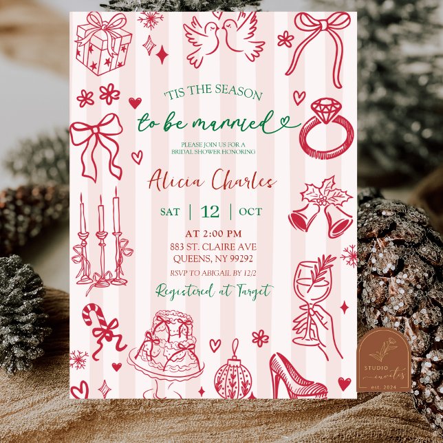 Convite Pink Stripes Whimsical Hand-Drawn Bridal Shower (Criador carregado)