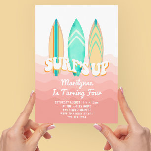 Convite Pink Surfs Up Prancha de Surfe 4º Aniversário