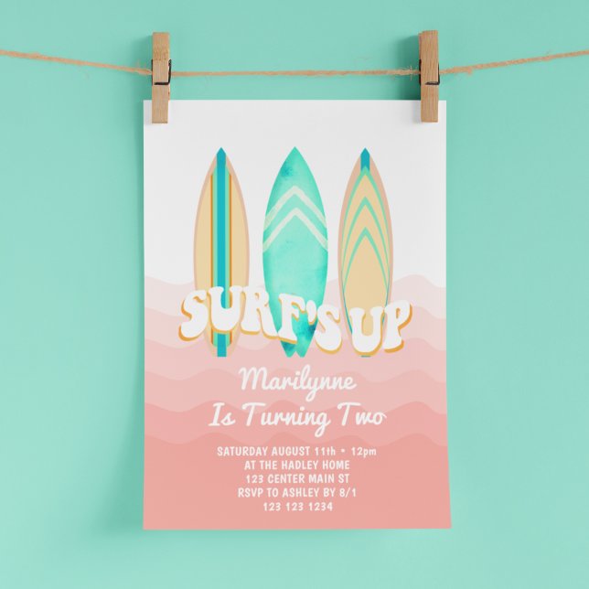 Convite Pink Surfs Up Prancha de Surfe Aniversário de 2 an (Criador carregado)