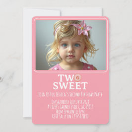 Convite Pink Sweet Two Year Old Girl Photo Party Invite