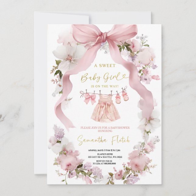 CONVITE PINK  SWEETHEART BABYSHOWER PARTY INVITATION (Frente)