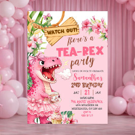 Convite Pink Tea Rex On The Loose Girl Birthday