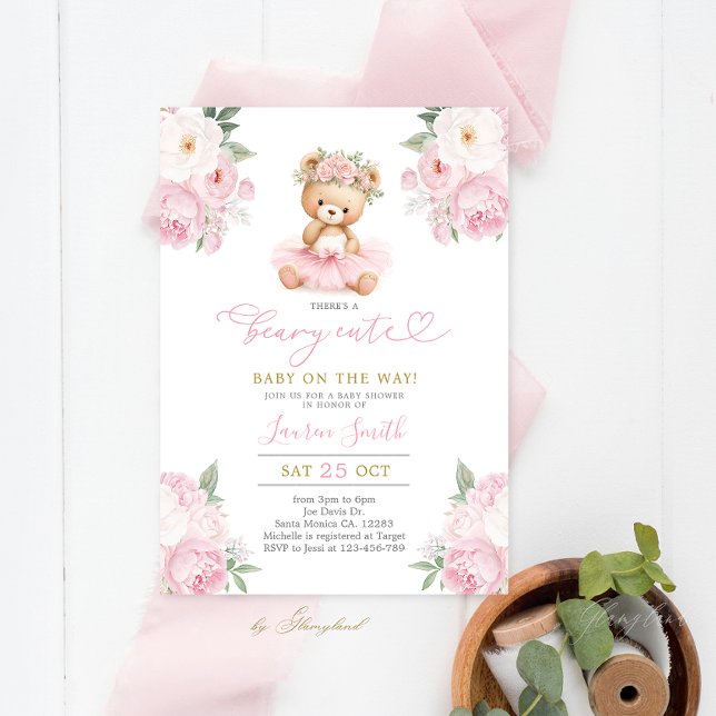 Convite Pink Teddy Bear Baby Shower Girl (Criador carregado)