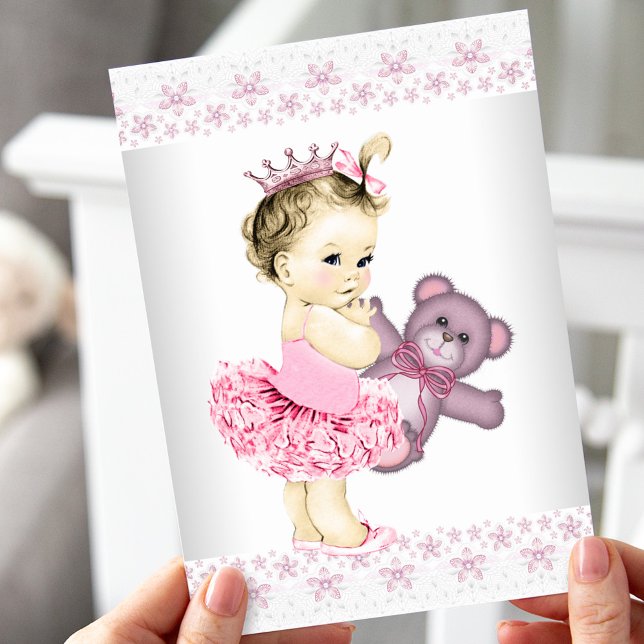 Convite Pink Teddy Bear Tutu Princess Baby Shower (Criador carregado)