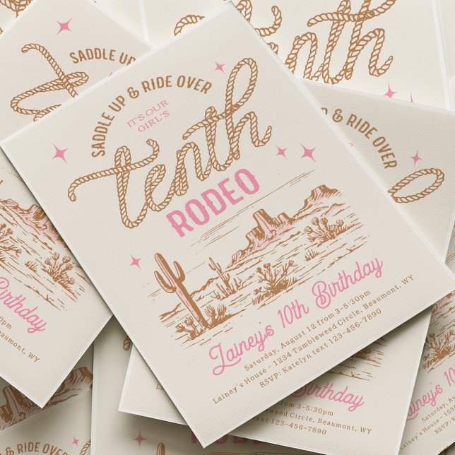 Convite Pink Tenth Rodeo Birthday Invitation (Criador carregado)