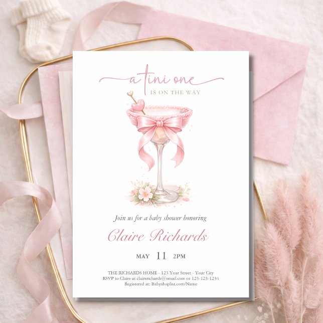 Convite Pink Tini One Is On The Way Girl Baby Shower  (Criador carregado)