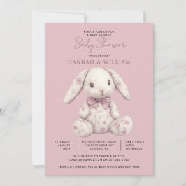 Convite Pink Toile Bunny Rabbit Girl Baby Shower