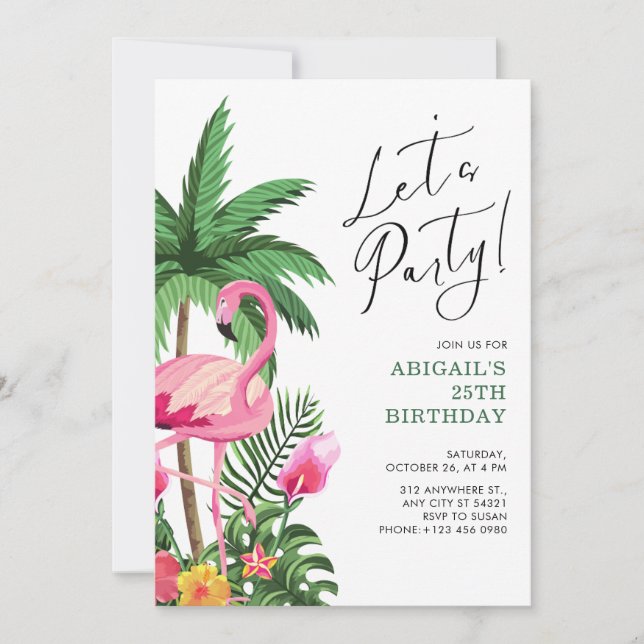Convite Pink Tropical Hawaiian 25th Birthday Invitation   (Frente)
