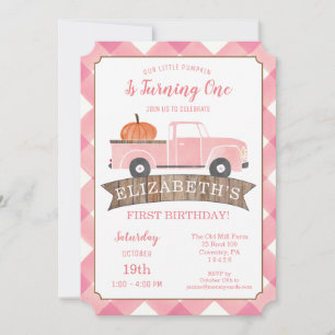 Convite Pink Truck Little PUMPKIN Garota Primeiro Anivers