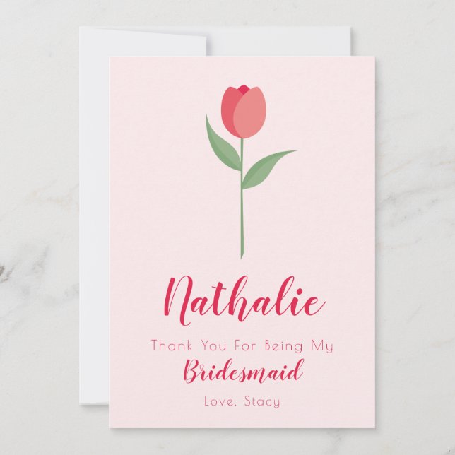 Convite Pink Tulip Bridesmaid Thank You Card (Verso)