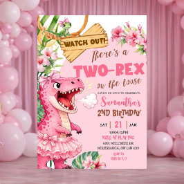 Convite Pink Two Rex On The Loose Third Birthday