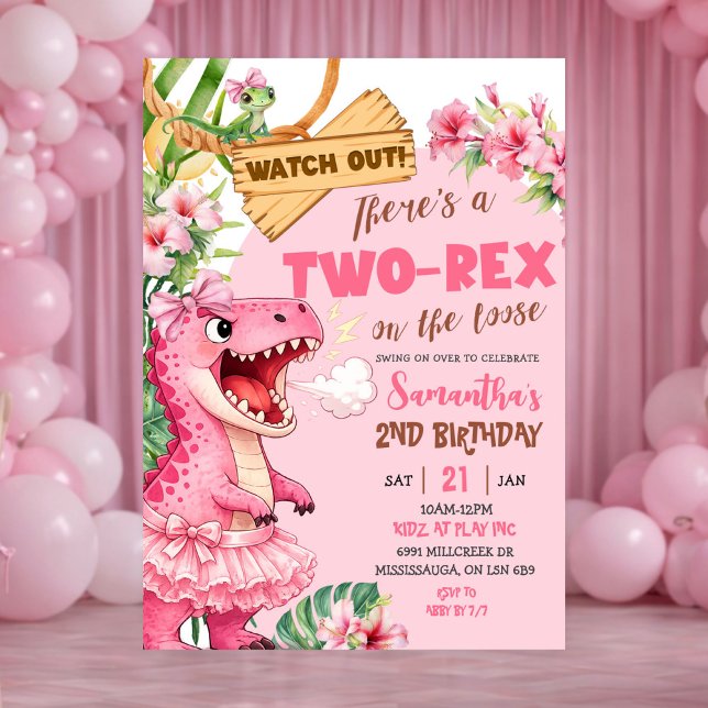 Convite Pink Two Rex On The Loose Third Birthday (Criador carregado)
