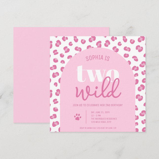 Convite Pink Two Wild Girl Second Birthday Invitation (Frente/Verso)
