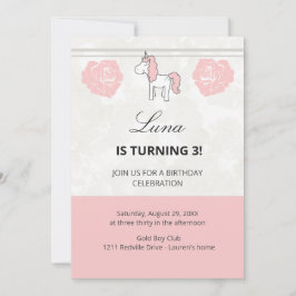 Convite Pink Unicorn Floral Birthday Party Invitation
