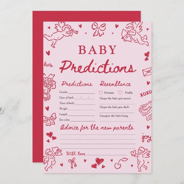 Convite Pink Valentine Baby Predictions Baby Shower Game (Frente/Verso)