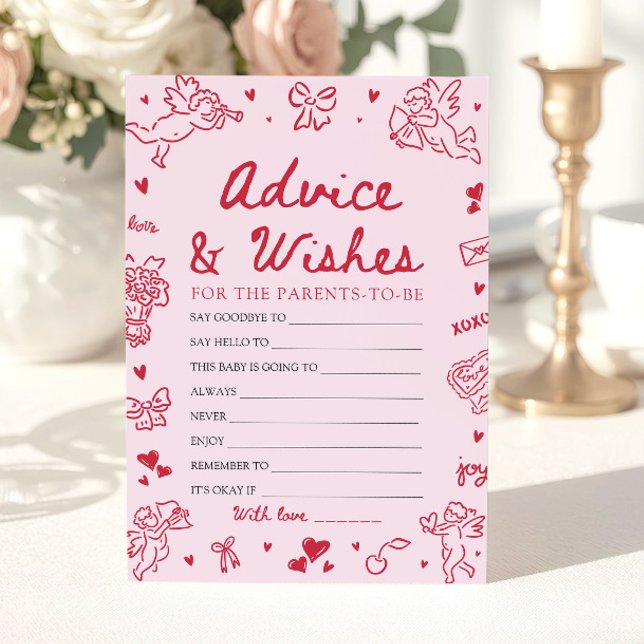 Convite Pink Valentine Baby Shower Advice and Wishes Game (Pink Valentine Baby Shower Advice and Wishes Game )