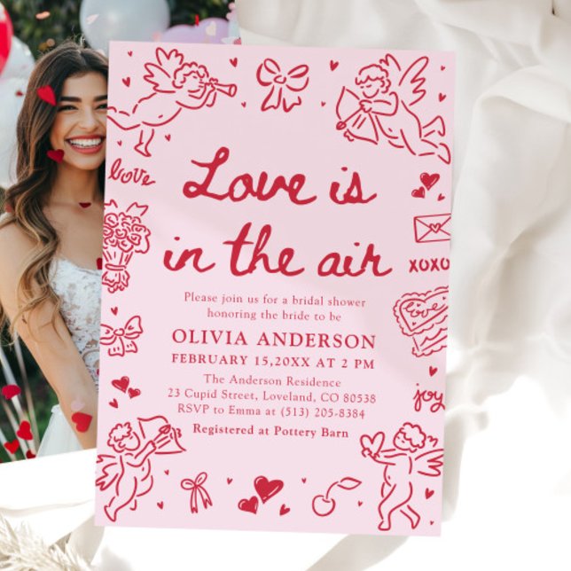 Convite Pink Valentine Love is in the Air Bridal Shower (Pink Valentine Love is in the Air Bridal Shower Invitation)