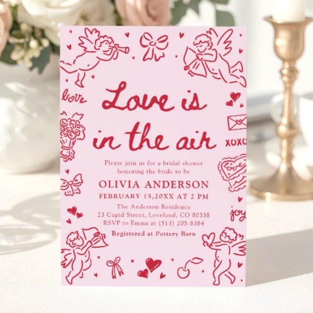 Convite Pink Valentine Love is in the Air Bridal Shower (Pink Valentine Love is in the Air Bridal Shower Invitation)