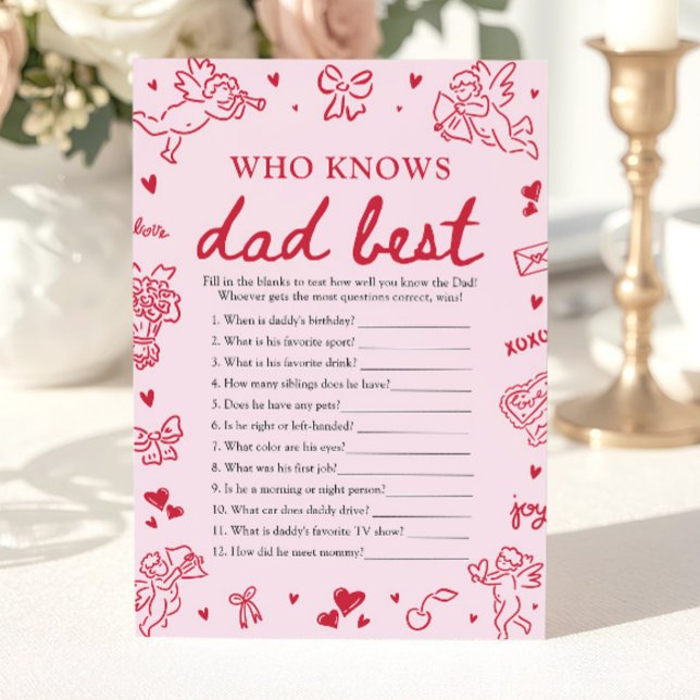 Convite Pink Valentine Who Knows Dad Best Baby Shower Game (Pink Valentine Who Knows Dad Best Baby Shower Game)