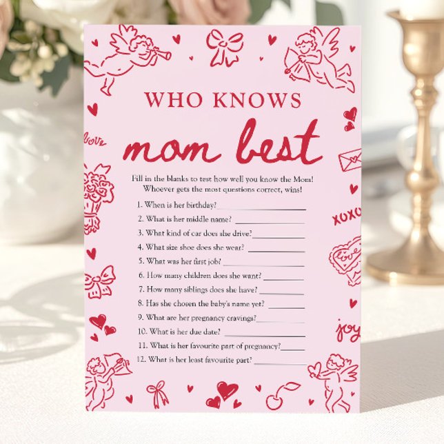 Convite Pink Valentine Who Knows Mom Best Baby Shower Game (Pink Valentine Who Knows Mom Best Baby Shower Game)