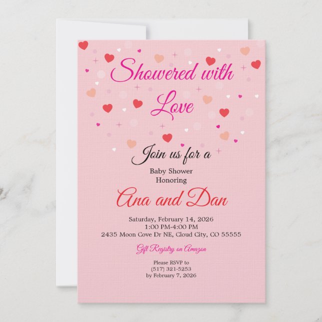 Convite Pink Valentines Day Baby Shower Invitations (Frente)