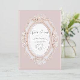 Convite Pink Vintage Frame Baby Shower