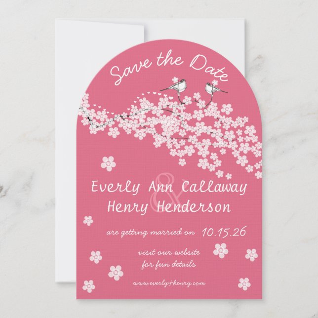 Convite Pink Vintage Love Bird Chersmsom (Frente)