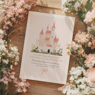 Convite Pink Vintage Princess Castle Fairytale Birthday