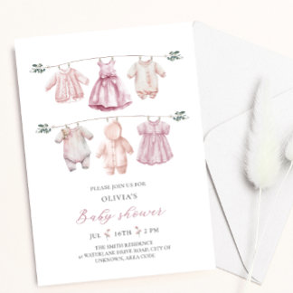 Convite Pink Watercolor Baby Closed Girl Chá de fraldas